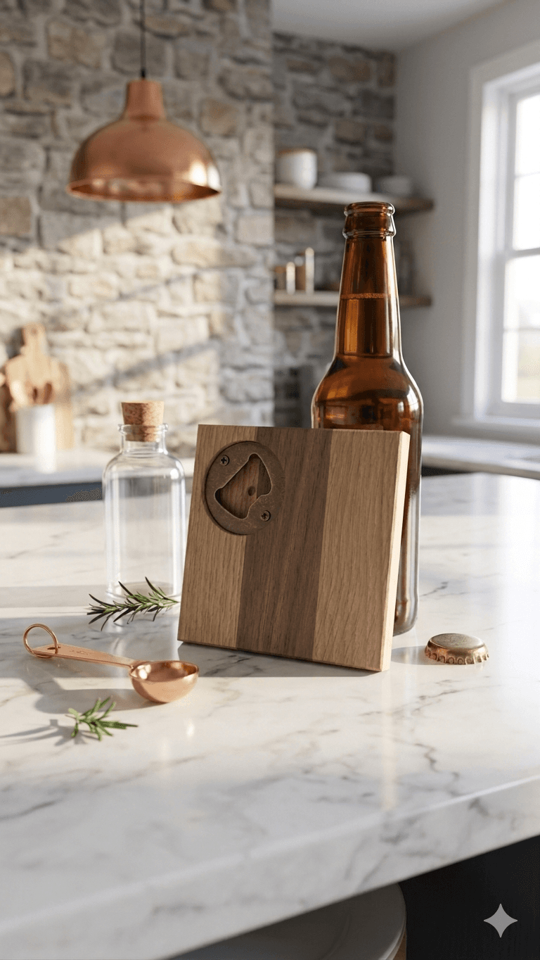 Glassbrikke med flaskeåpner